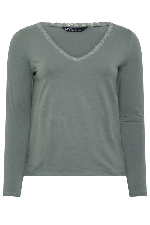 Yours Limited Curve Grey Lace Trim Top - 10 Image 5