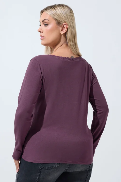 Yours Limited Curve Purple Lace Trim Top - 18 Image 3