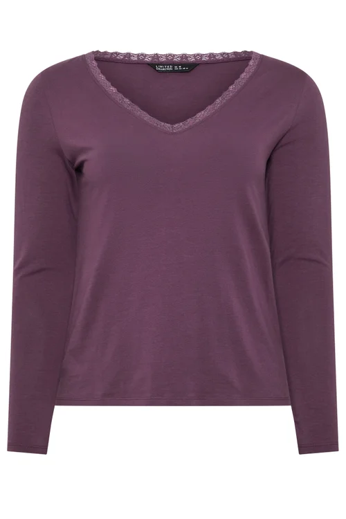 Yours Limited Curve Purple Lace Trim Top - 18 Image 5
