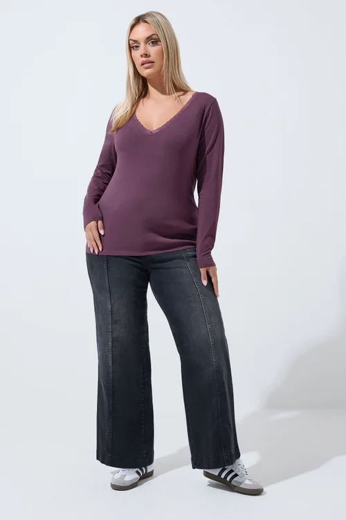 Yours Limited Curve Purple Lace Trim Top - 18 Image 2