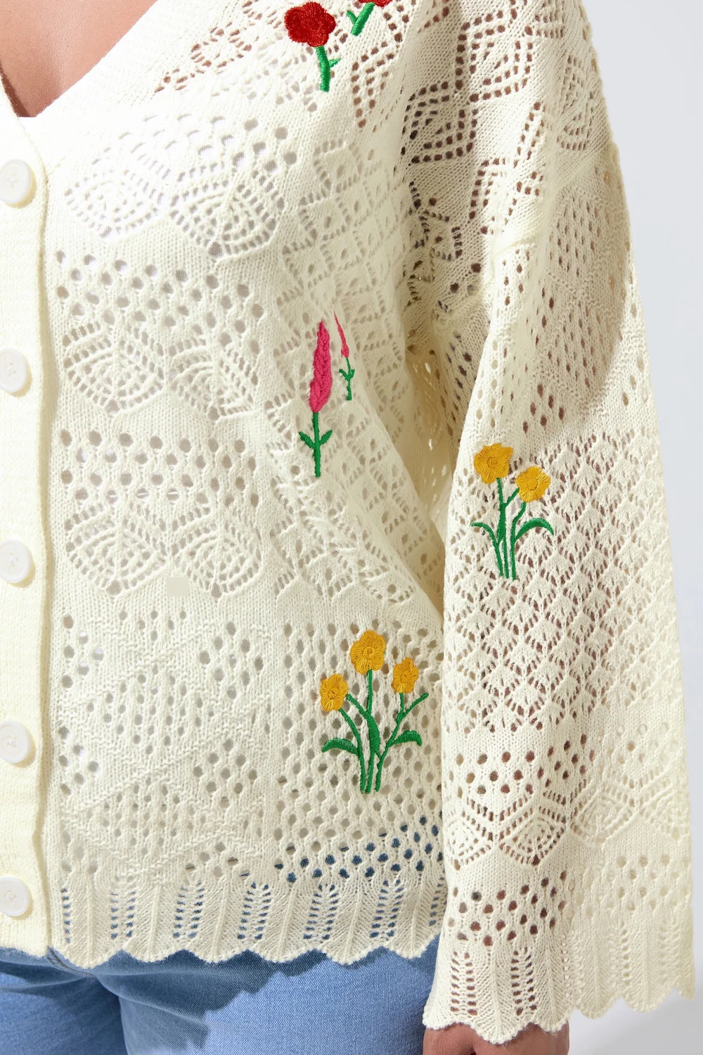Yours Limited Curve White Crochet Embroidered Cardigan - 22-24 Image 5