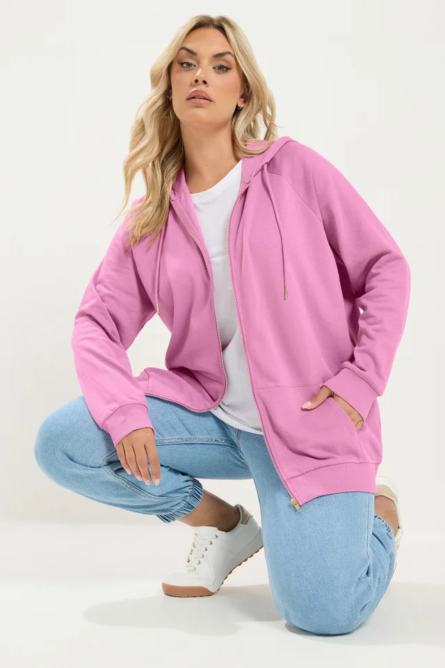 Yours Curve Pink Zip Through Raglan Hoodie