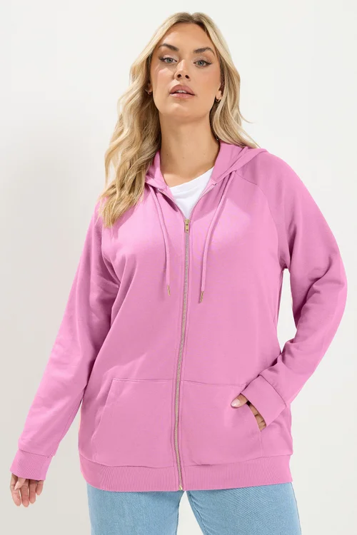 Yours Curve Pink Zip Through Raglan Hoodie - 26-28 Image 2