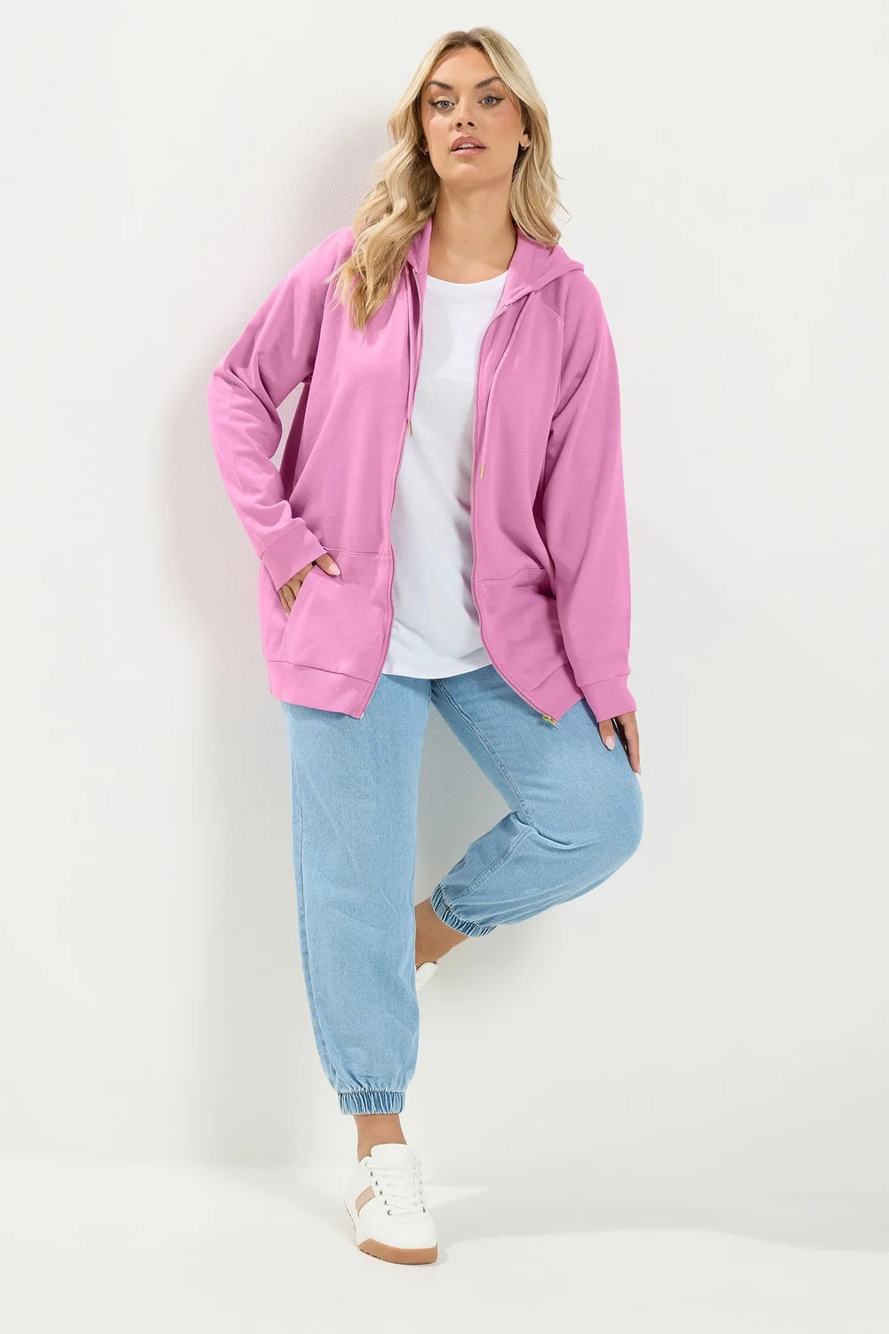 Yours Curve Pink Zip Through Raglan Hoodie - 26-28 Image 3