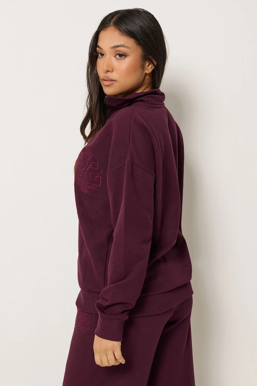 PixieGirl Petite Dark Red Embroidered '22' Slogan Funnel Neck Sweatshirt - 12 Image 4