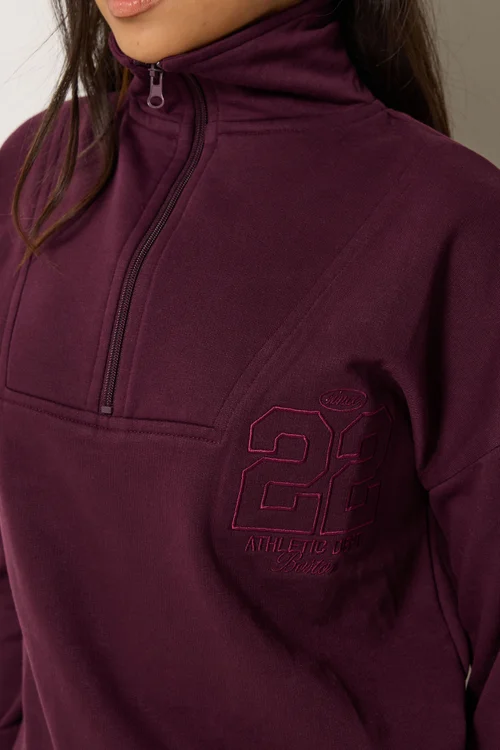 PixieGirl Petite Dark Red Embroidered '22' Slogan Funnel Neck Sweatshirt - 12 Image 5