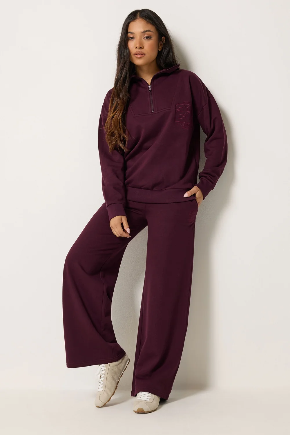 PixieGirl Petite Dark Red Embroidered '22' Slogan Funnel Neck Sweatshirt - 12 Image 3