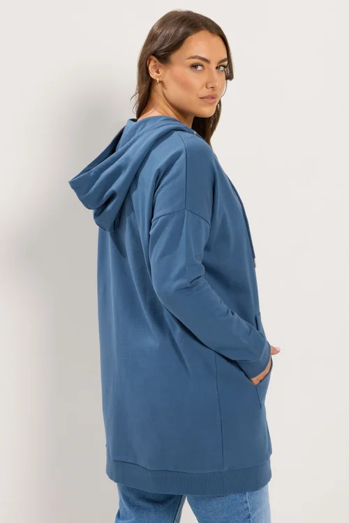 Yours Curve Dark Blue Longline Zip Through Hoodie - 26-28 Image 3