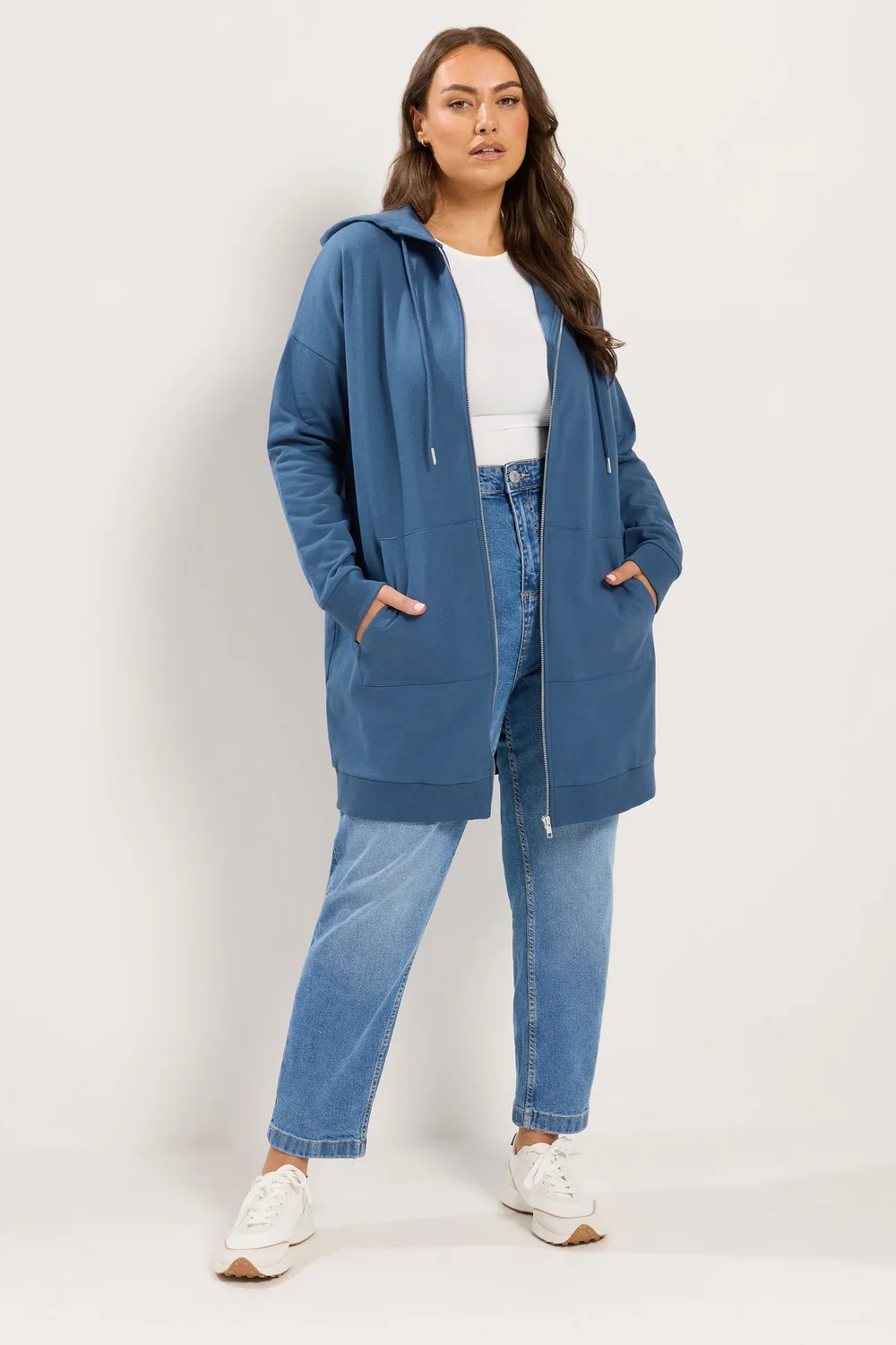 Yours Curve Dark Blue Longline Zip Through Hoodie - 26-28 Image 2