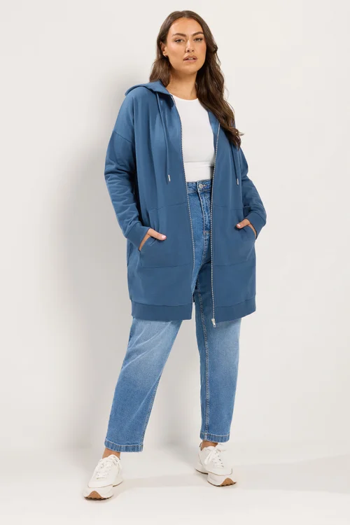 Yours Curve Dark Blue Longline Zip Through Hoodie - 26-28 Image 2