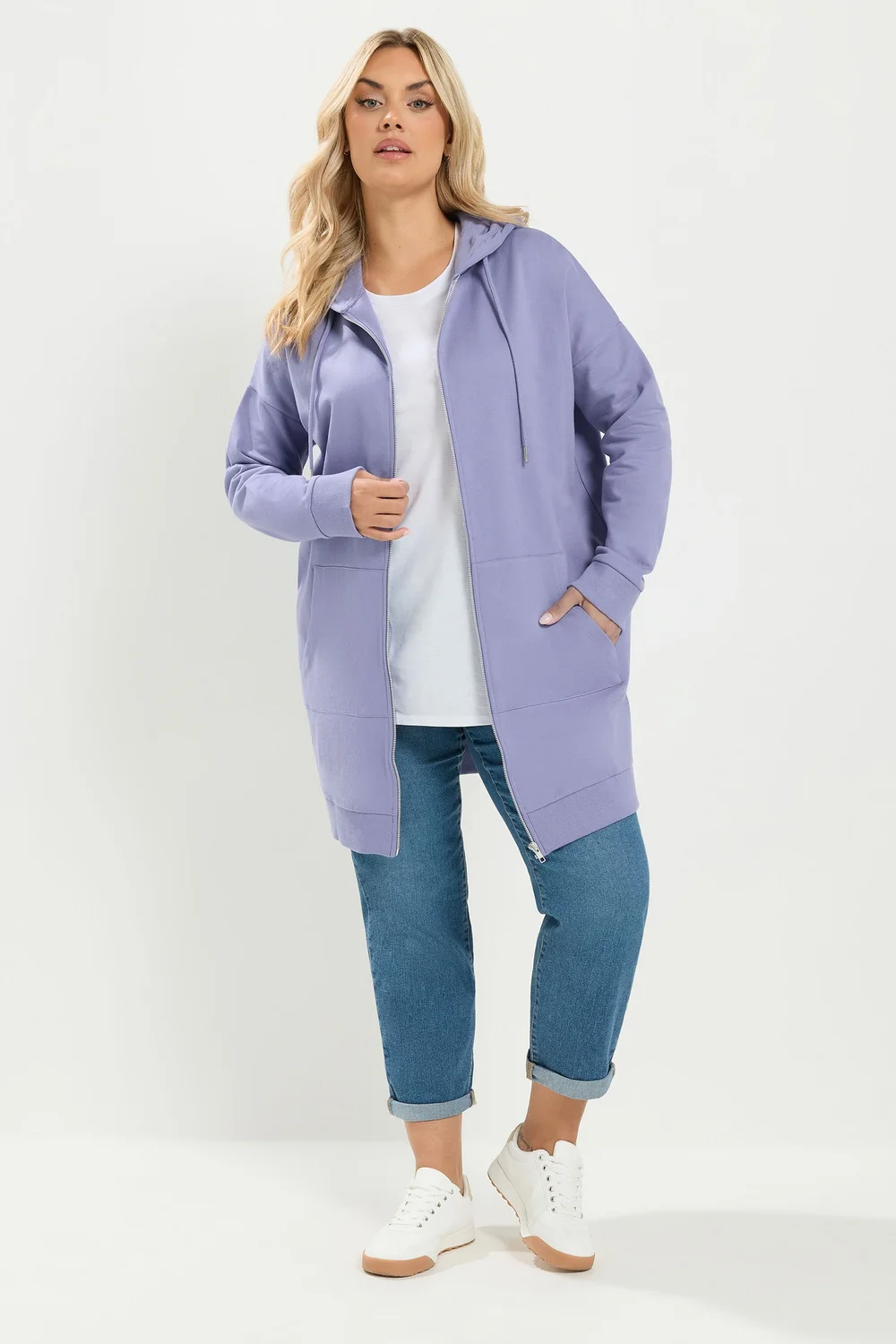 Yours Curve Purple Longline Zip Through Hoodie - 12 Image 1