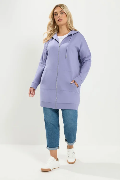 Yours Curve Purple Longline Zip Through Hoodie - 12 Image 2