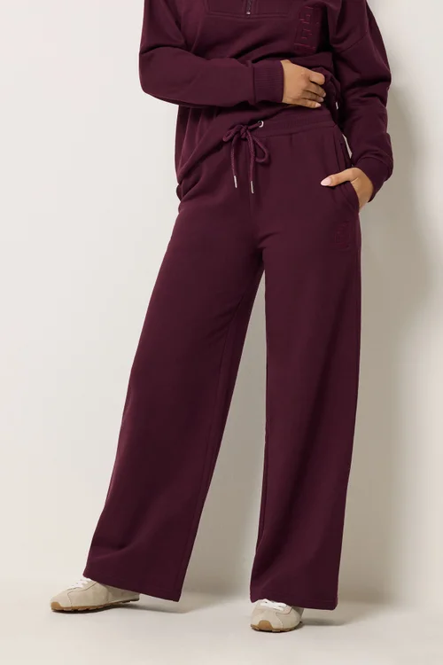 PixieGirl Petite Dark Red Embroidered '22' Slogan Wide Leg Joggers - 6/L27 Image 3