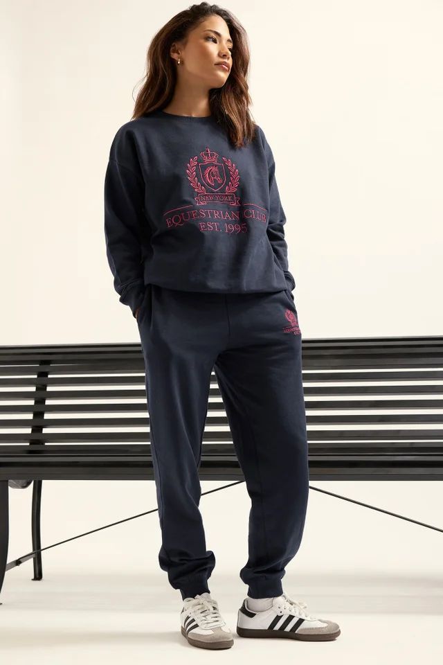 PixieGirl Petite Navy Blue Embroidered Cuffed Joggers