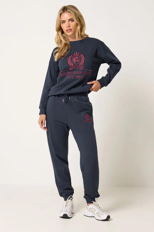 PixieGirl Petite Navy Blue Embroidered Cuffed Joggers - 16/L27 Image 2