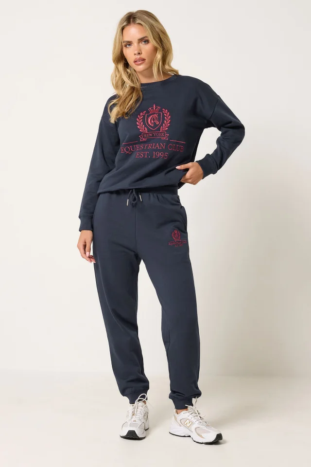 PixieGirl Petite Navy Blue Embroidered Cuffed Joggers