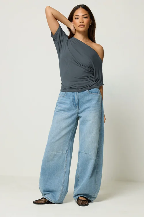 PixieGirl Petite Grey Slash Neck Top - 12 Image 2