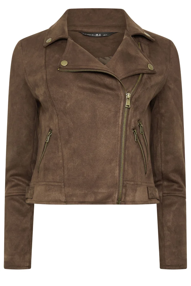 PixieGirl Petite Chocolate Brown Faux Suede Biker Jacket