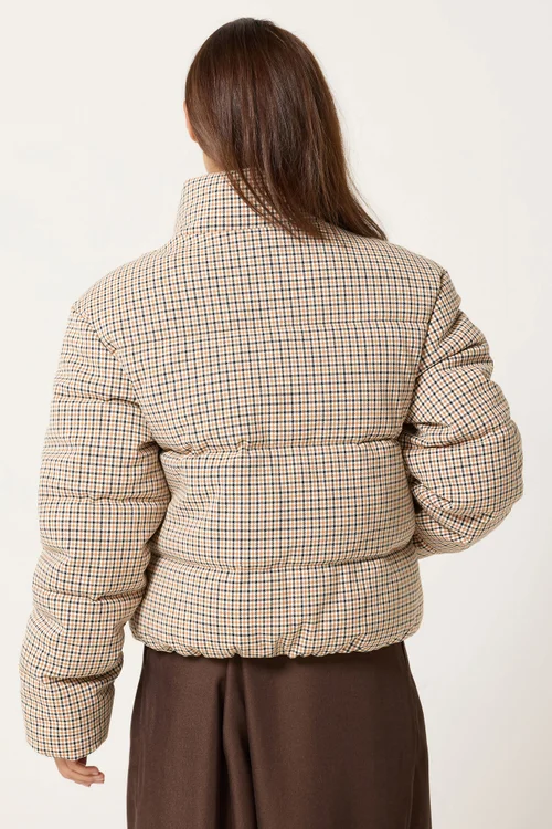 PixieGirl Petite Natural Brown Check Puffer Coat - 16 Image 3