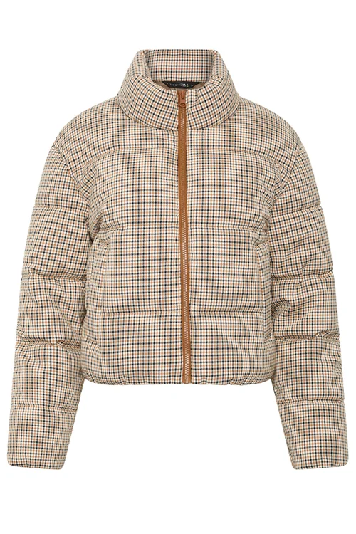 PixieGirl Petite Natural Brown Check Puffer Coat - 16 Image 5
