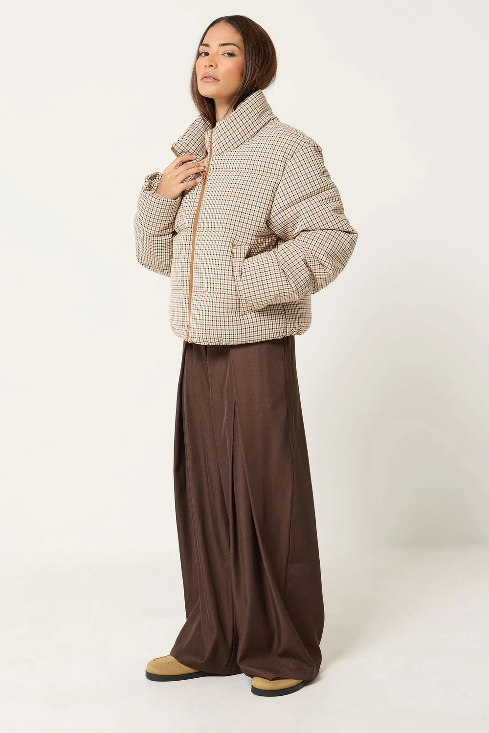 PixieGirl Petite Natural Brown Check Puffer Coat - 16 Image 2