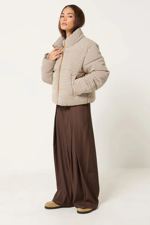 PixieGirl Petite Natural Brown Check Puffer Coat - 16 Image 2