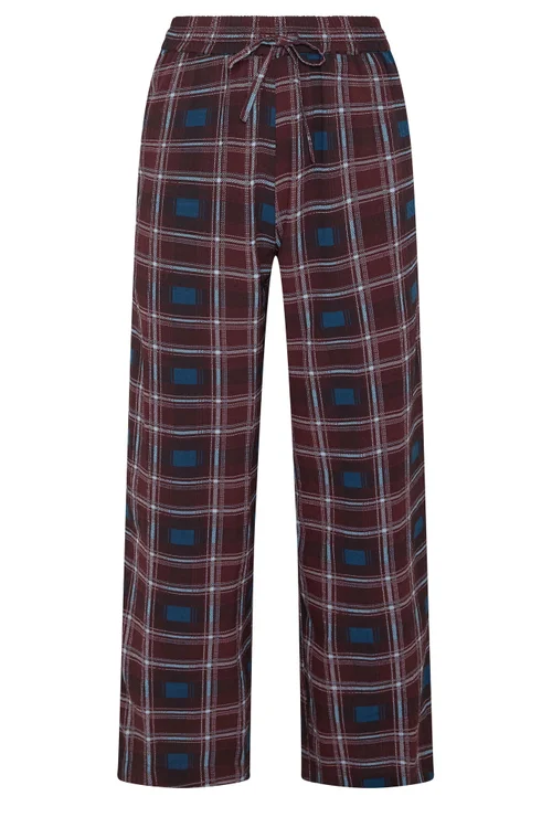 PixieGirl Petite Burgundy Red Check Print Wide Leg Trousers - 12/L27 Image 2