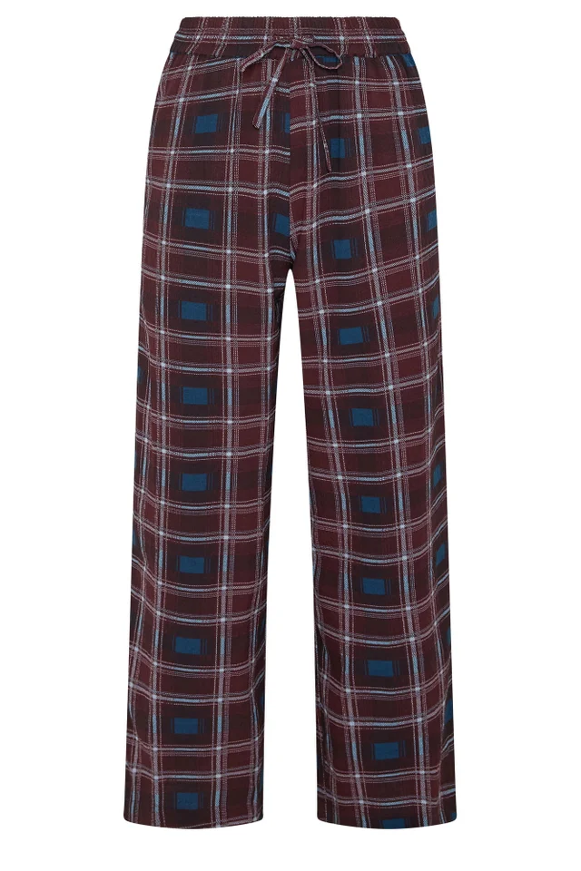 PixieGirl Petite Burgundy Red Check Print Wide Leg Trousers