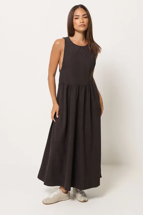 PixieGirl Petite Chocolate Brown Pinafore Midi Dress - 8 Image 1