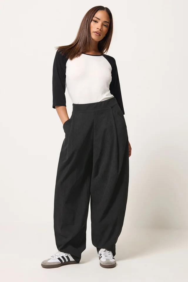 PixieGirl Petite Black Barrel Trousers