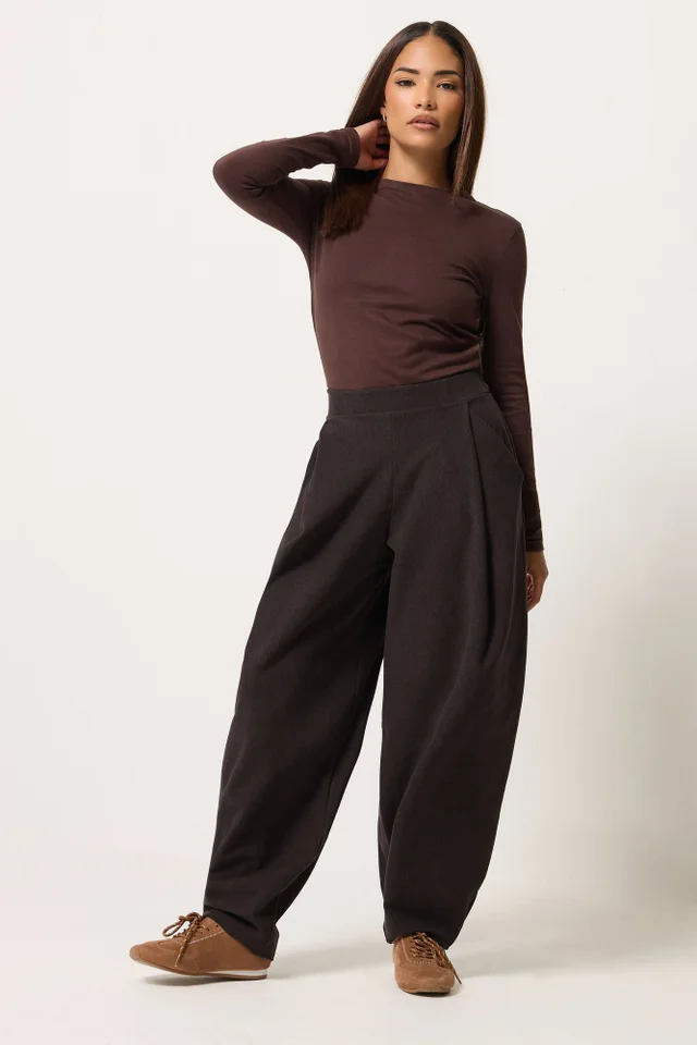 PixieGirl Petite Chocolate Brown Barrel Trousers