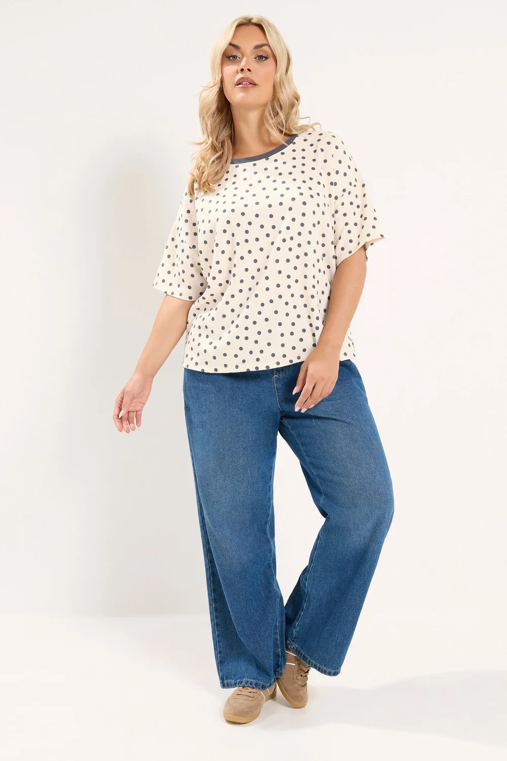 Yours Curve Ivory White Polka Dot Textured Top - 34-36 Image 2