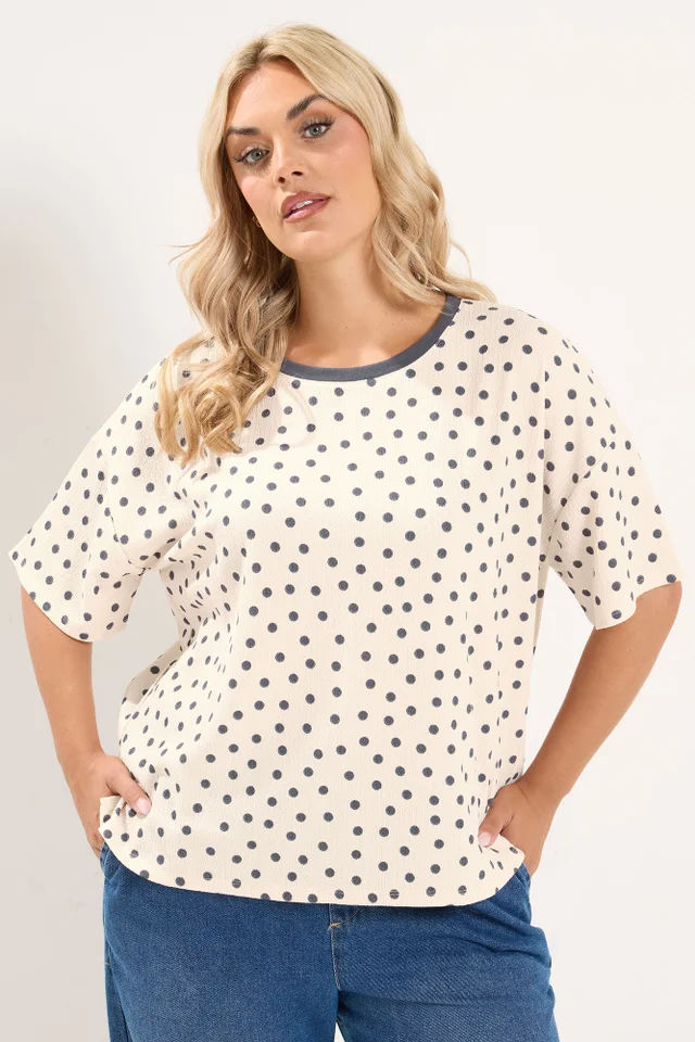 Yours Curve Ivory White Polka Dot Textured Top