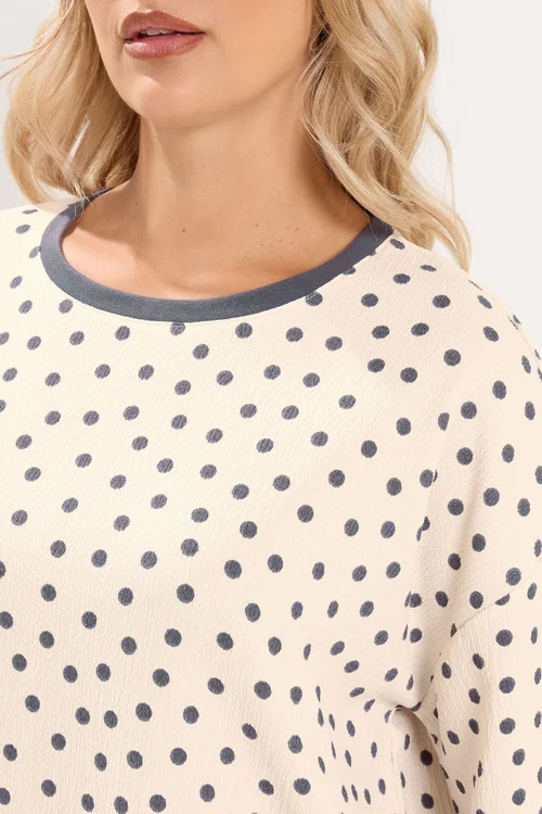 Yours Curve Ivory White Polka Dot Textured Top - 34-36 Image 4