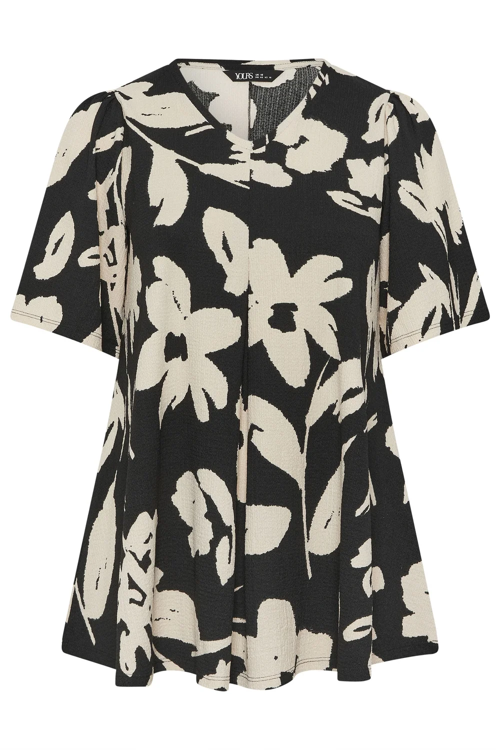 Yours Curve Black Floral Textured Pleated Front Top - 16 Image 5