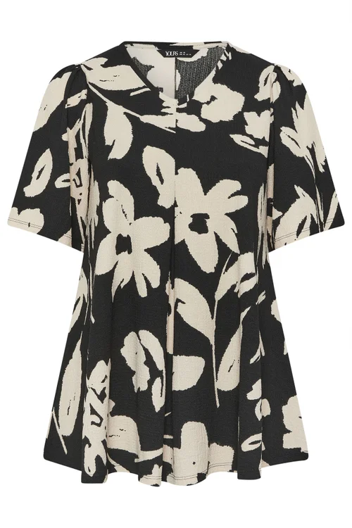 Yours Curve Black Floral Textured Pleated Front Top - 16 Image 5