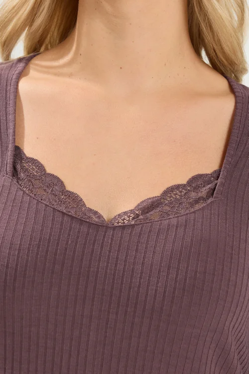 Yours Curve Chocolate Brown Lace Insert Swing Top - 18 Image 4