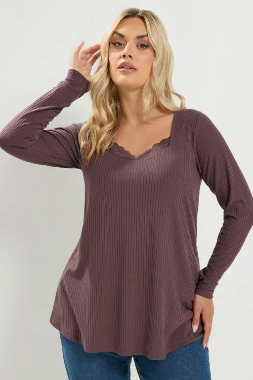 Yours Curve Chocolate Brown Lace Insert Swing Top - 18 Image 1