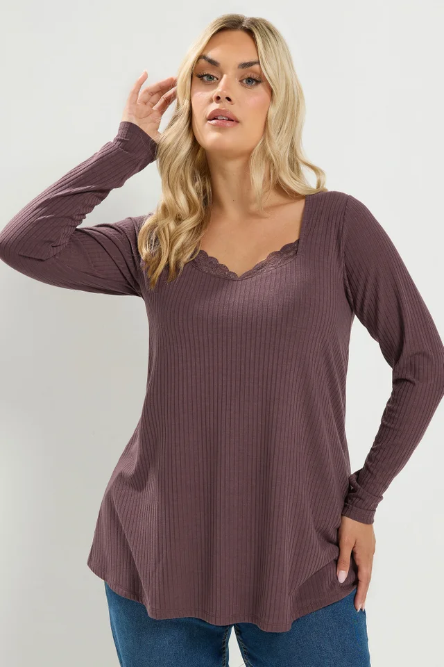 Yours Curve Chocolate Brown Lace Insert Swing Top
