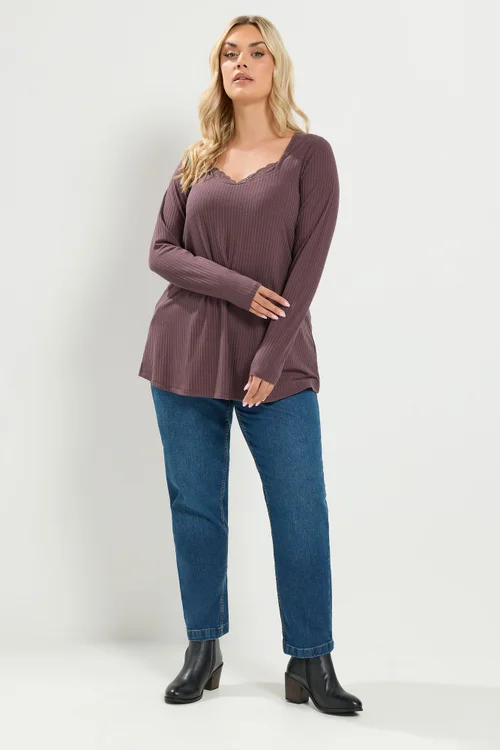 Yours Curve Chocolate Brown Lace Insert Swing Top - 18 Image 2