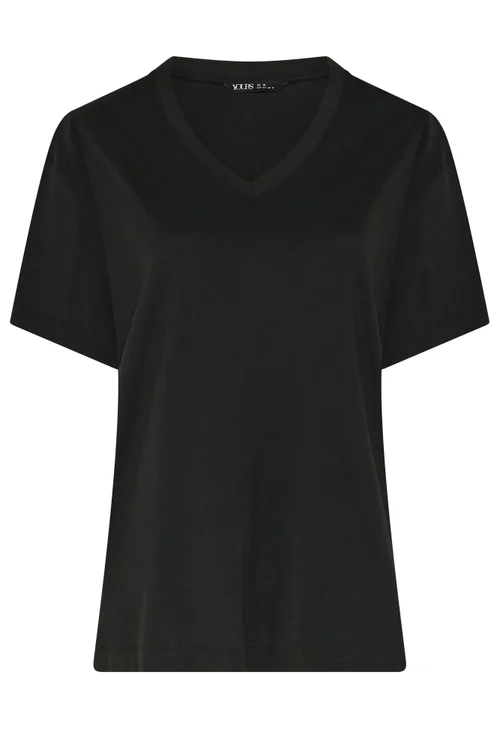 Yours Curve Black V-neckline Longline T-Shirt - 26-28 Image 5
