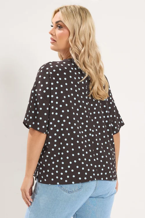 Yours Curve Chocolate Brown Polka Dot Textured Top - 16 Image 3