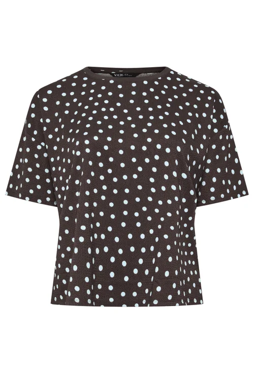 Yours Curve Chocolate Brown Polka Dot Textured Top - 16 Image 5