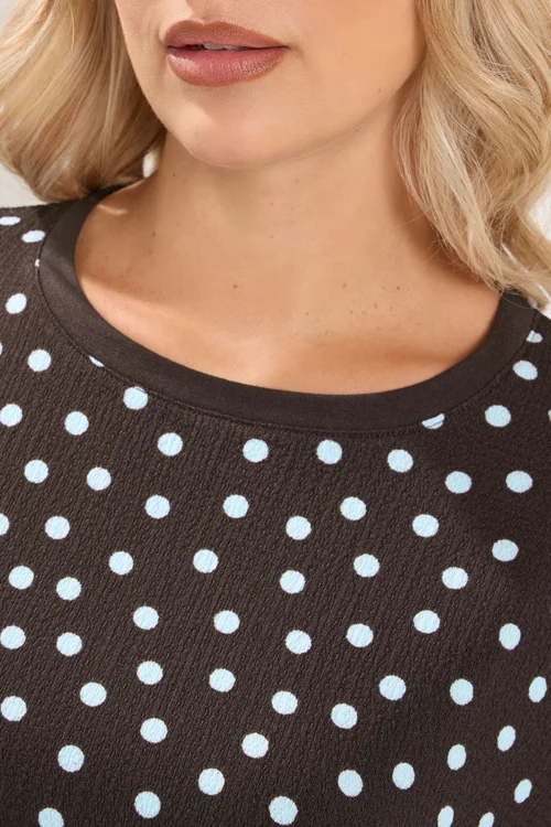 Yours Curve Chocolate Brown Polka Dot Textured Top - 16 Image 4