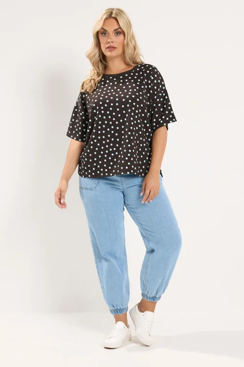 Yours Curve Chocolate Brown Polka Dot Textured Top - 16 Image 2