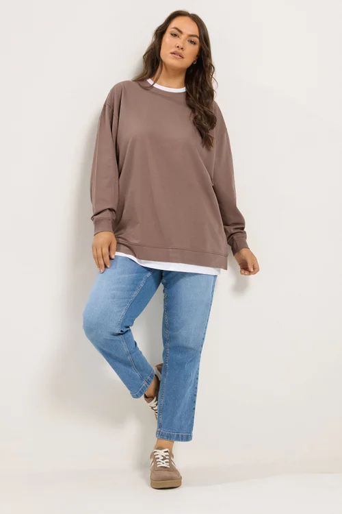 Yours Curve Brown 2-In-1 Sweatshirt - 16 Image 2