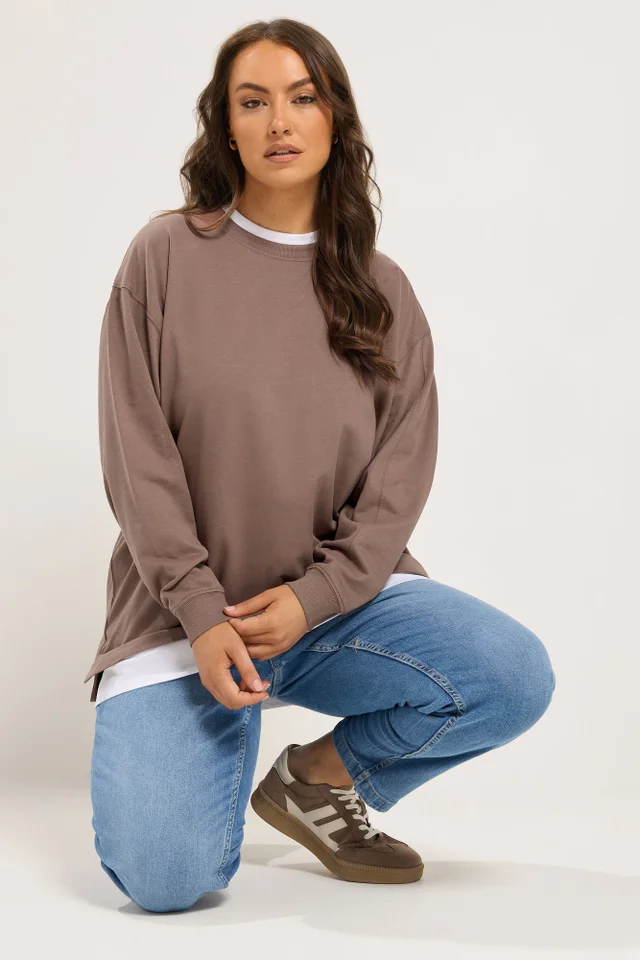Yours Curve Brown 2-In-1 Sweatshirt
