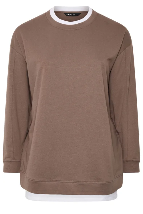 Yours Curve Brown 2-In-1 Sweatshirt - 16 Image 3
