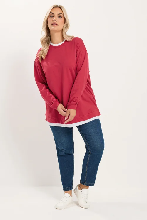 Yours Curve Red 2-In-1 Sweatshirt - 14 Image 3