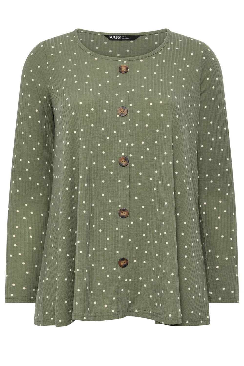 Yours Curve Green Polka Dot Ribbed Button Top - 12 Image 5